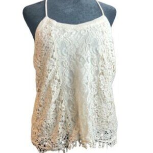 Blu Pepper Womens Lace Halter Top Small Beige Boho Cottage Core Coquette